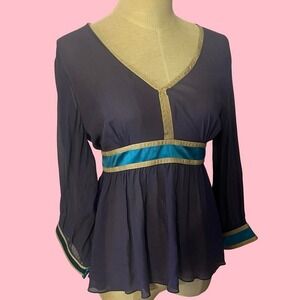 Tufi Duek Sheer Blouse Top NWT | Y2K Designer Long Sleeve | EU 44 US Large